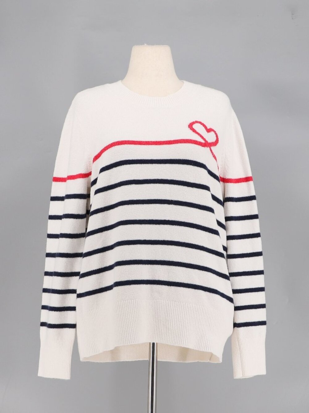 LOFT Heart Breton Stripe Cream Sweater Long Sleeve Crewneck Size XL